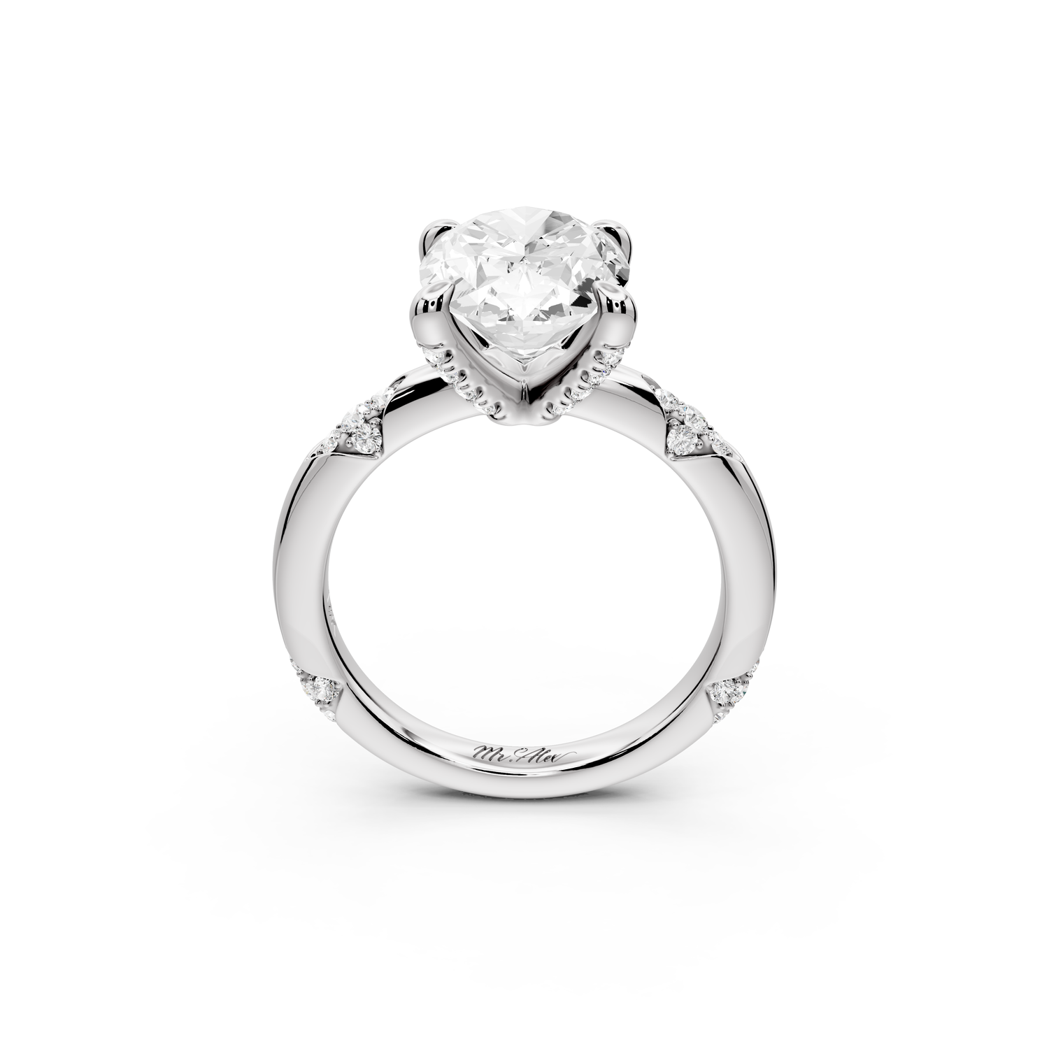 Luna - 3ct 14k white gold oval Diamond Crown with Flush-Set Diamond Clusters Engagement Ring