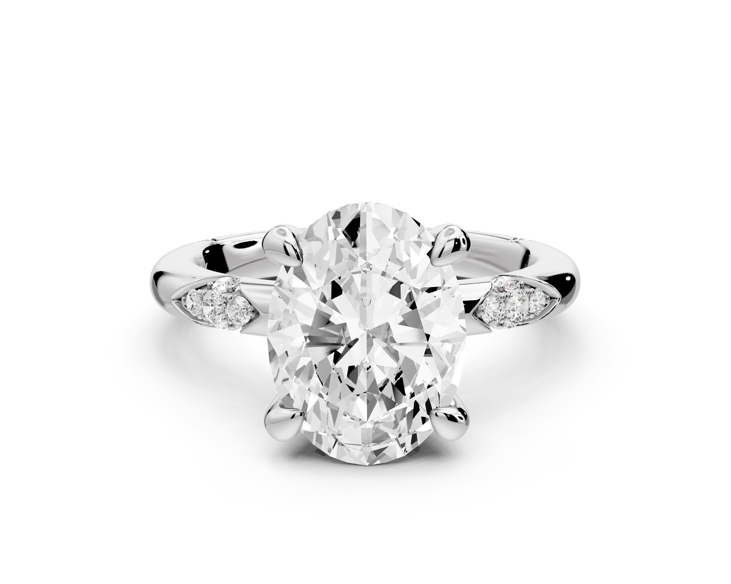 Luna - 3ct 14k white gold oval Diamond Crown with Flush-Set Diamond Clusters Engagement Ring