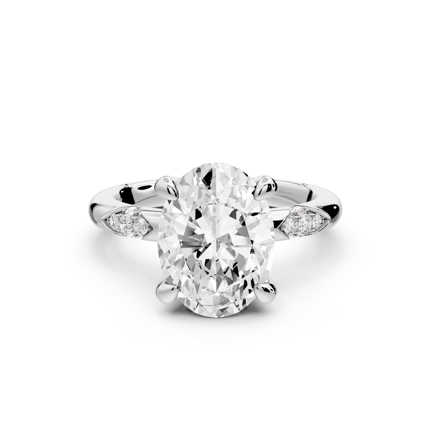 Luna - 3ct 14k white gold oval Diamond Crown with Flush-Set Diamond Clusters Engagement Ring
