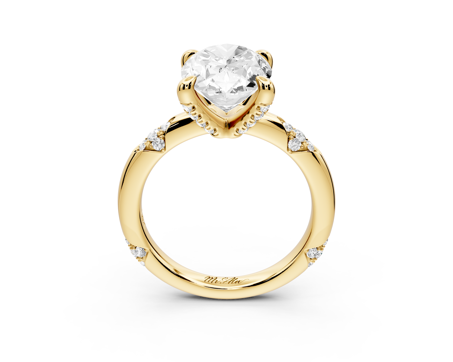 Luna - 3ct 14k yellow gold oval Diamond Crown with Flush-Set Diamond Clusters Engagement Ring