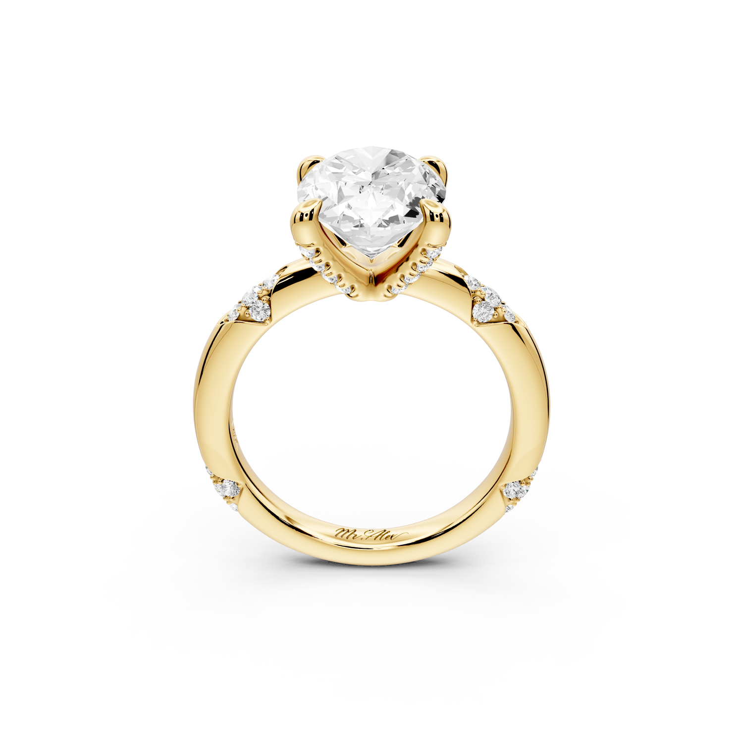 Luna - 3ct 14k yellow gold oval Diamond Crown with Flush-Set Diamond Clusters Engagement Ring