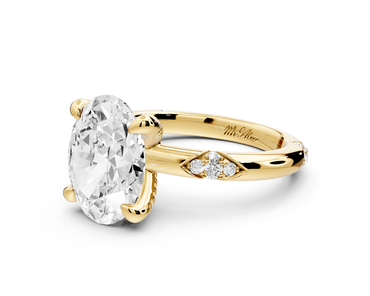 Luna - 3ct 14k yellow gold oval Diamond Crown with Flush-Set Diamond Clusters Engagement Ring