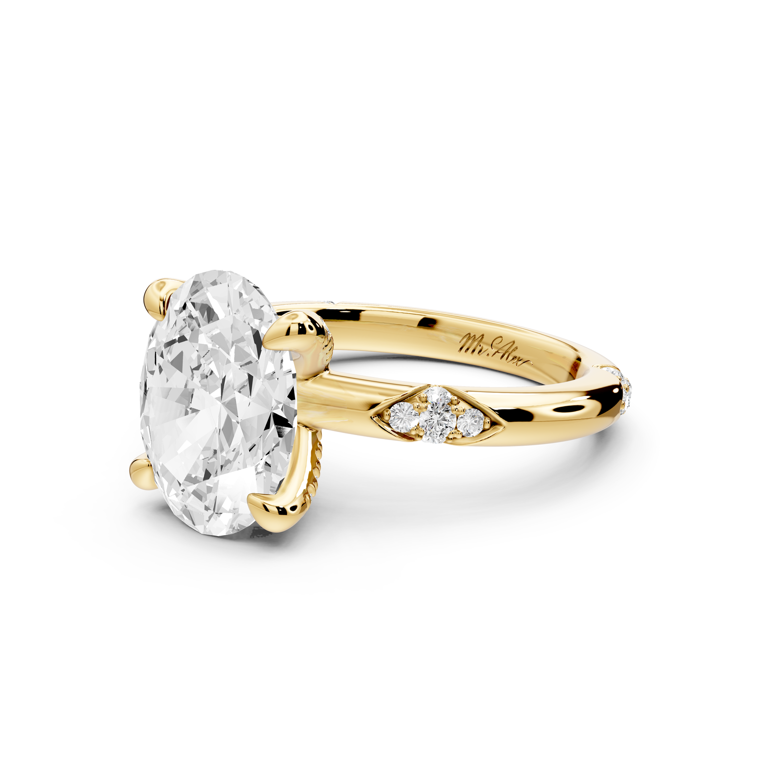 Luna - 3ct 14k yellow gold oval Diamond Crown with Flush-Set Diamond Clusters Engagement Ring