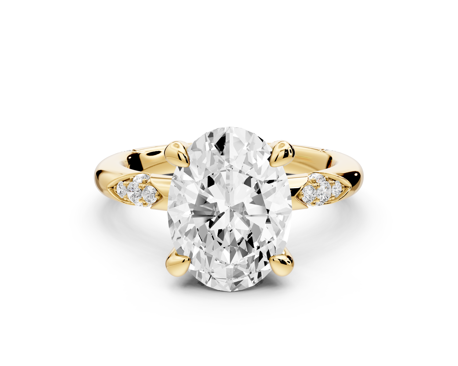 Luna - 3ct 14k yellow gold oval Diamond Crown with Flush-Set Diamond Clusters Engagement Ring