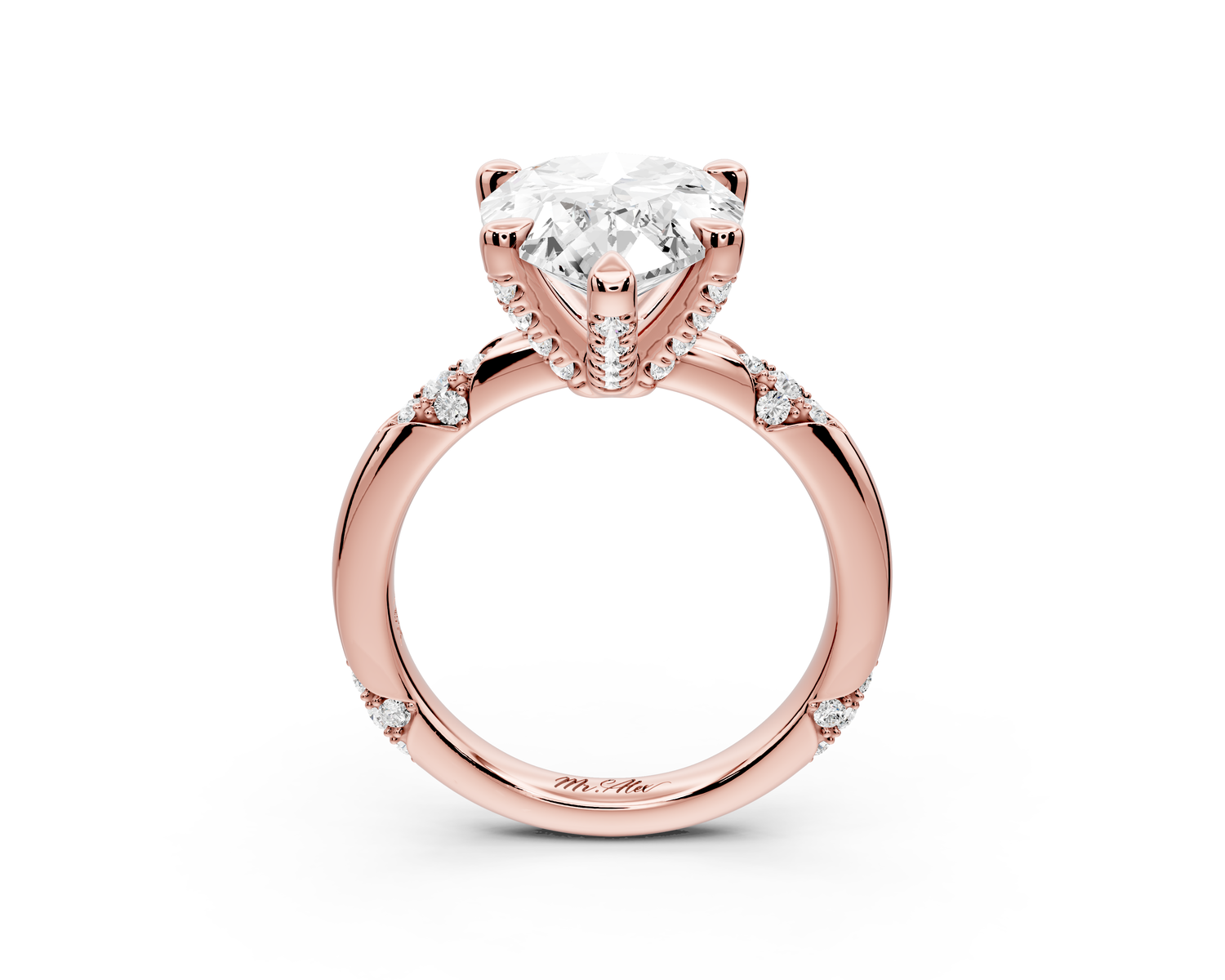 Luna - 3ct 14k rose gold pear Diamond Crown with Flush-Set Diamond Clusters Engagement Ring