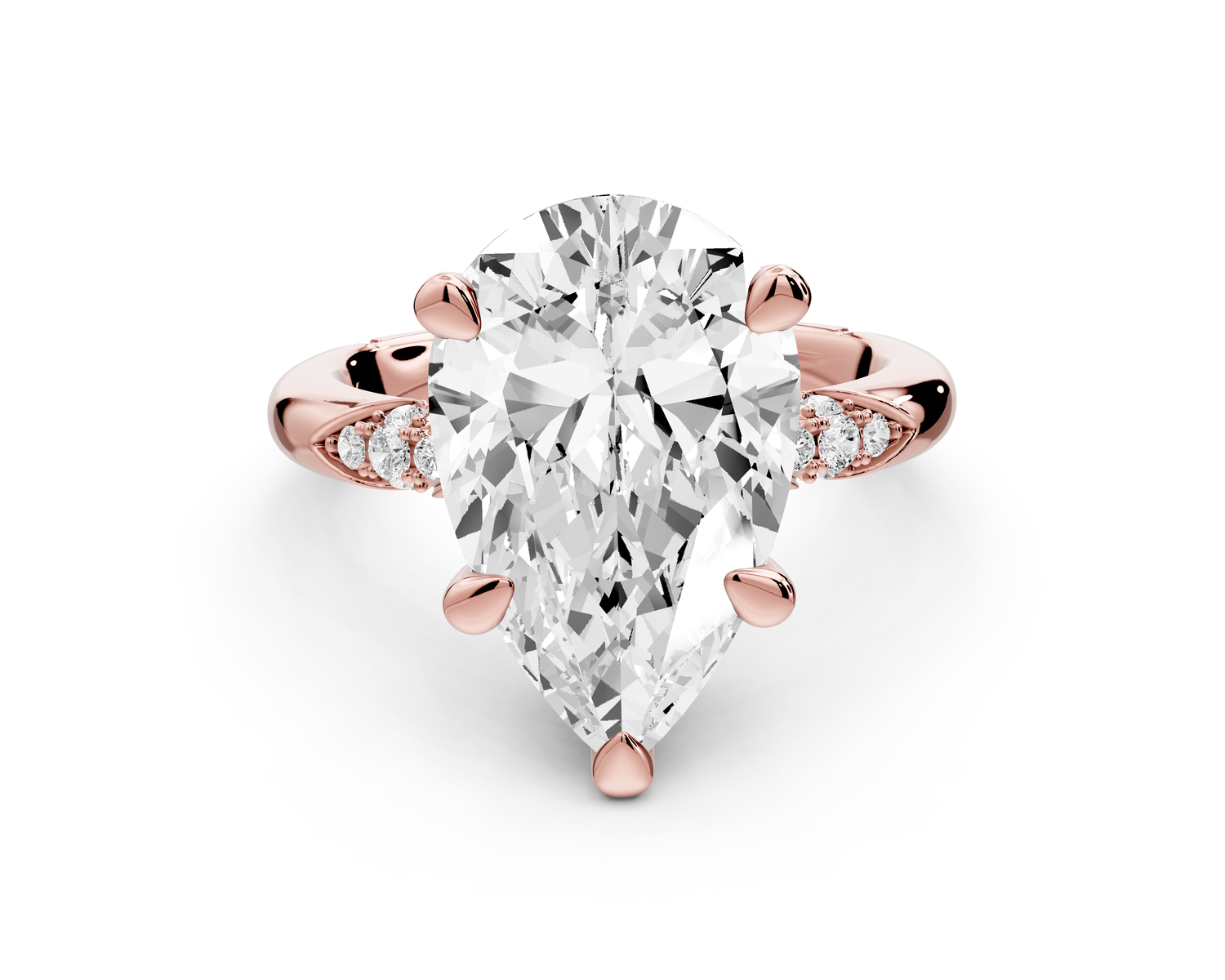 Luna - 3ct 14k rose gold pear Diamond Crown with Flush-Set Diamond Clusters Engagement Ring