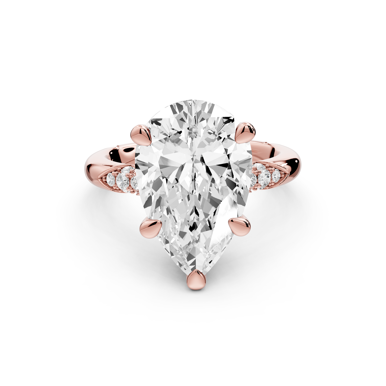 Luna - 3ct 14k rose gold pear Diamond Crown with Flush-Set Diamond Clusters Engagement Ring