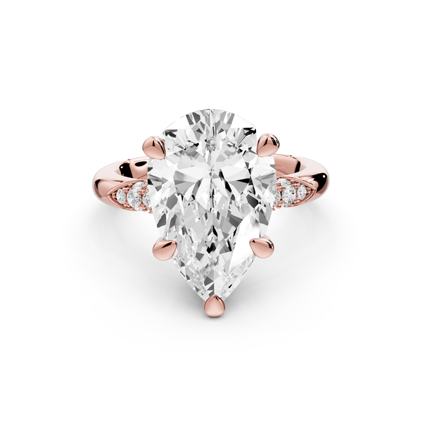 Luna - 3ct 14k rose gold pear Diamond Crown with Flush-Set Diamond Clusters Engagement Ring