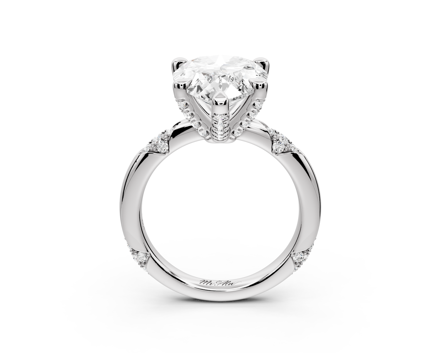 Luna - 3ct 14k white gold pear Diamond Crown with Flush-Set Diamond Clusters Engagement Ring