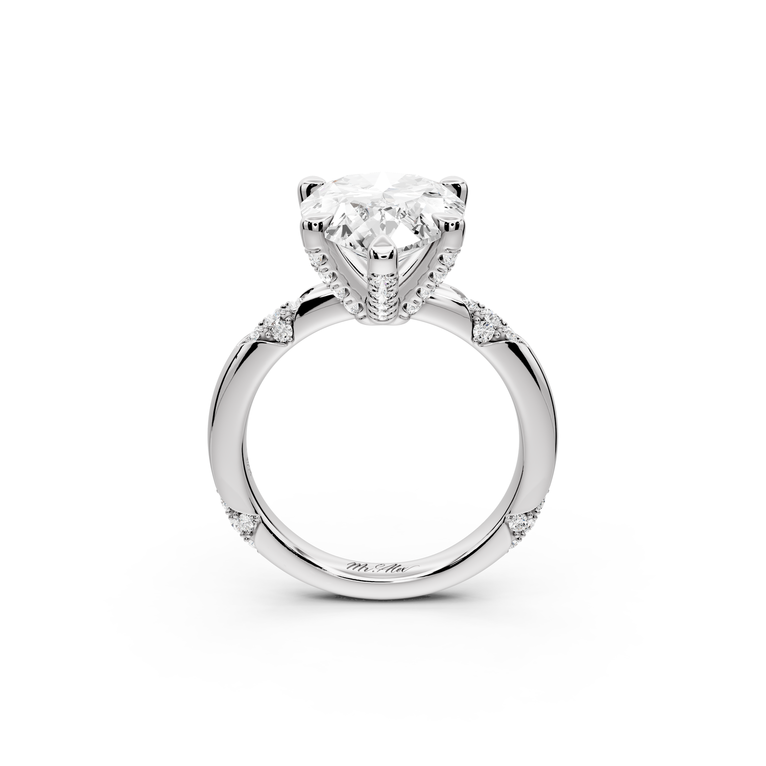 Luna - 3ct 14k white gold pear Diamond Crown with Flush-Set Diamond Clusters Engagement Ring