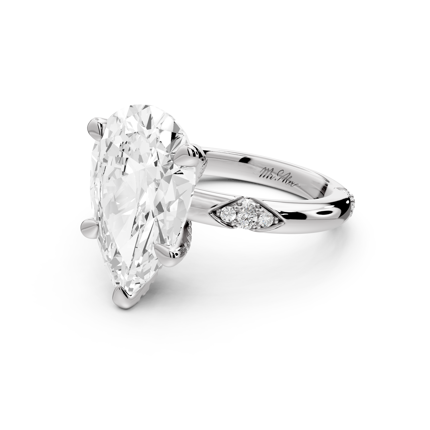 Luna - 3ct 14k white gold pear Diamond Crown with Flush-Set Diamond Clusters Engagement Ring