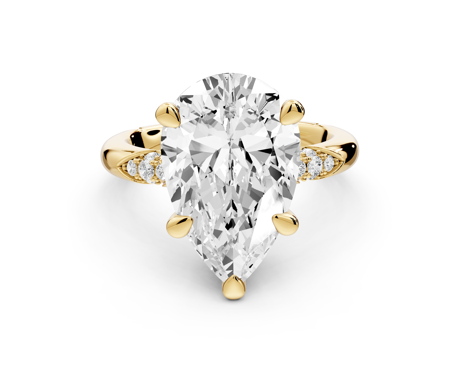 Luna - 3ct 14k yellow gold pear Diamond Crown with Flush-Set Diamond Clusters Engagement Ring