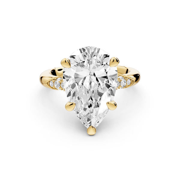 Luna - 3ct 14k yellow gold pear Diamond Crown with Flush-Set Diamond Clusters Engagement Ring