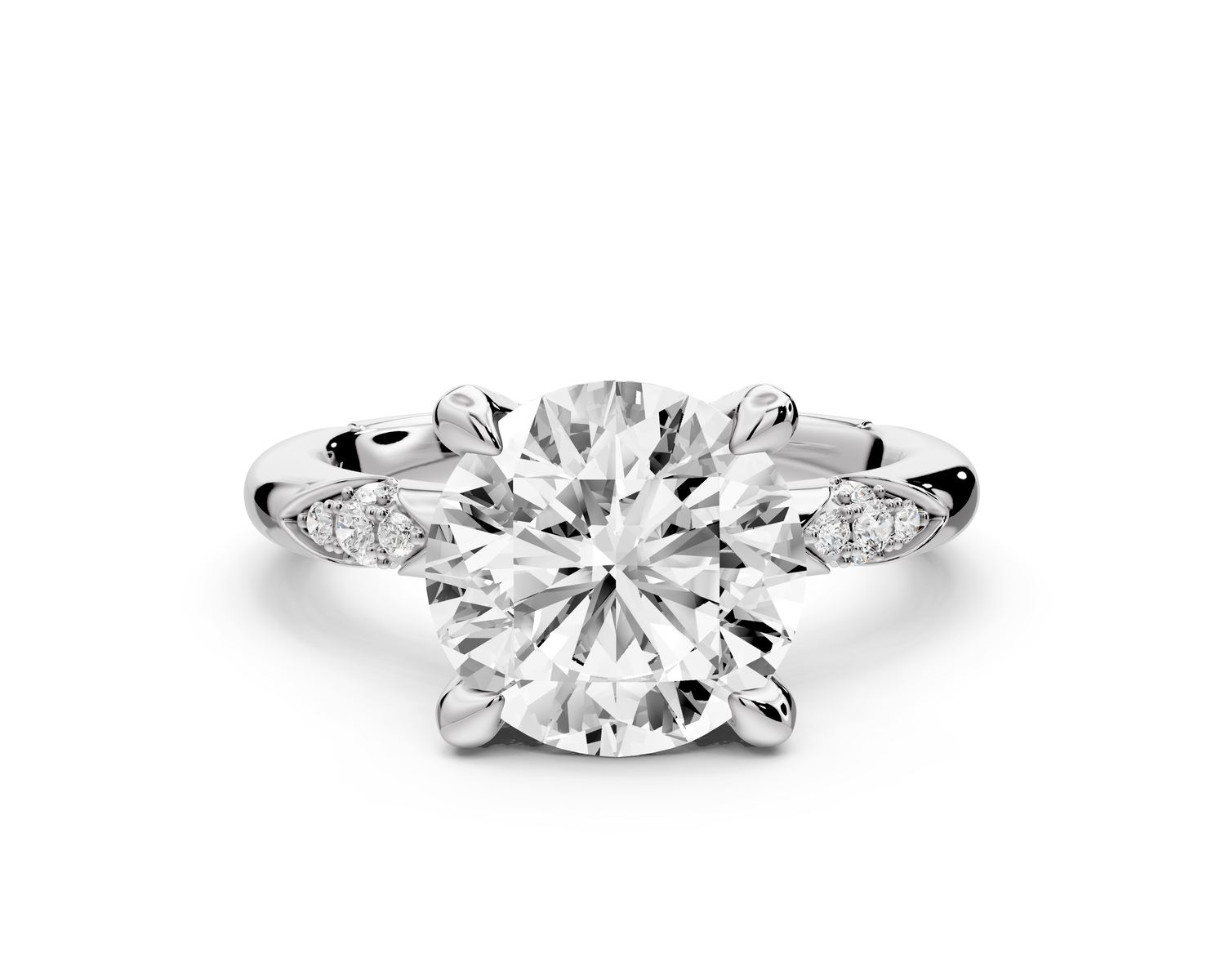 Luna - 3ct 14k white gold round Diamond Crown with Flush-Set Diamond Clusters Engagement Ring