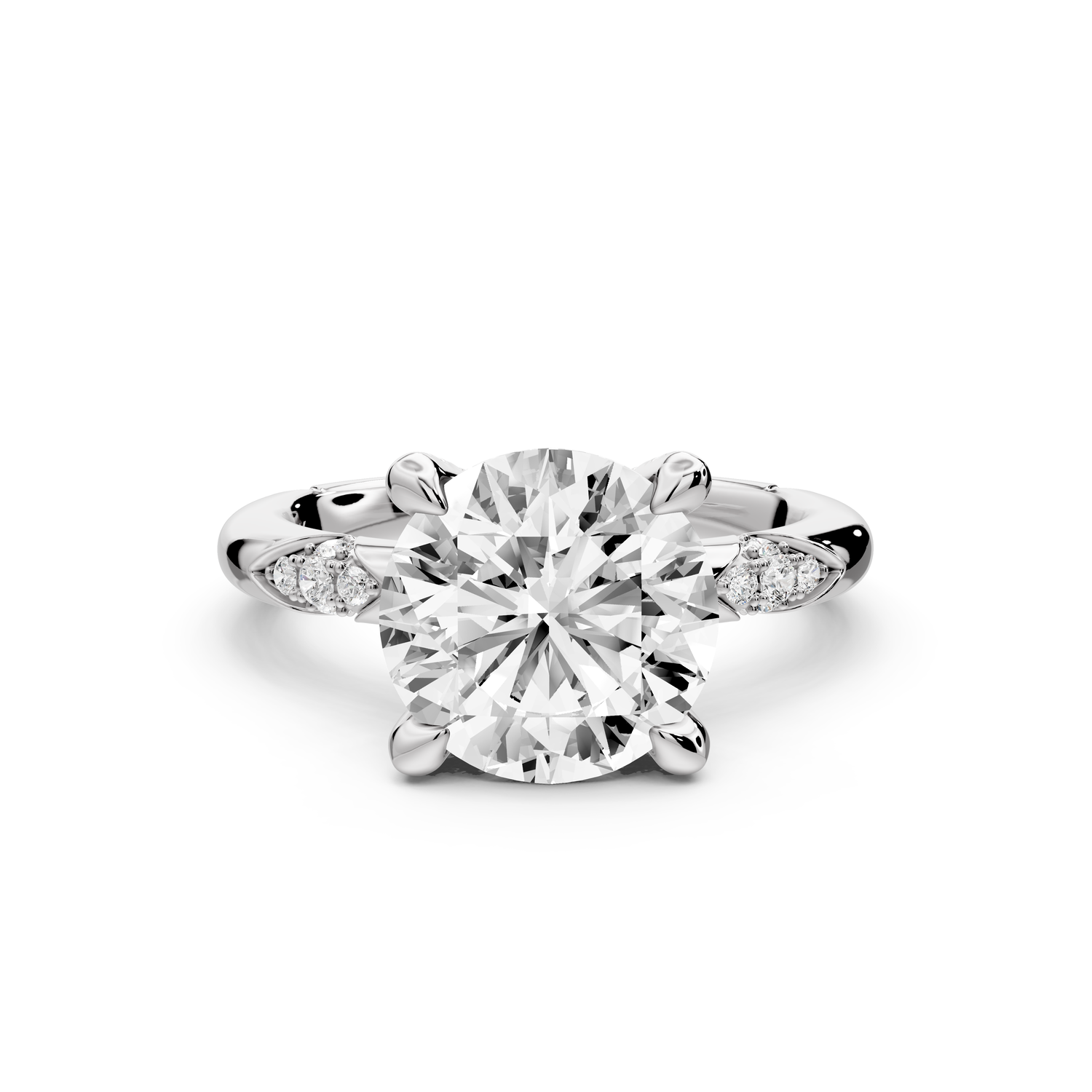 Luna - 3ct 14k white gold round Diamond Crown with Flush-Set Diamond Clusters Engagement Ring