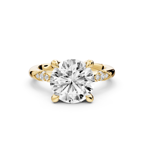 Luna - 3ct 14k yellow gold round Diamond Crown with Flush-Set Diamond Clusters Engagement Ring
