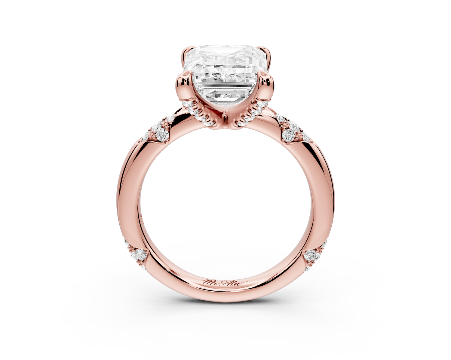 Luna - 4ct 14k rose gold emerald Diamond Crown with Flush-Set Diamond Clusters Engagement Ring