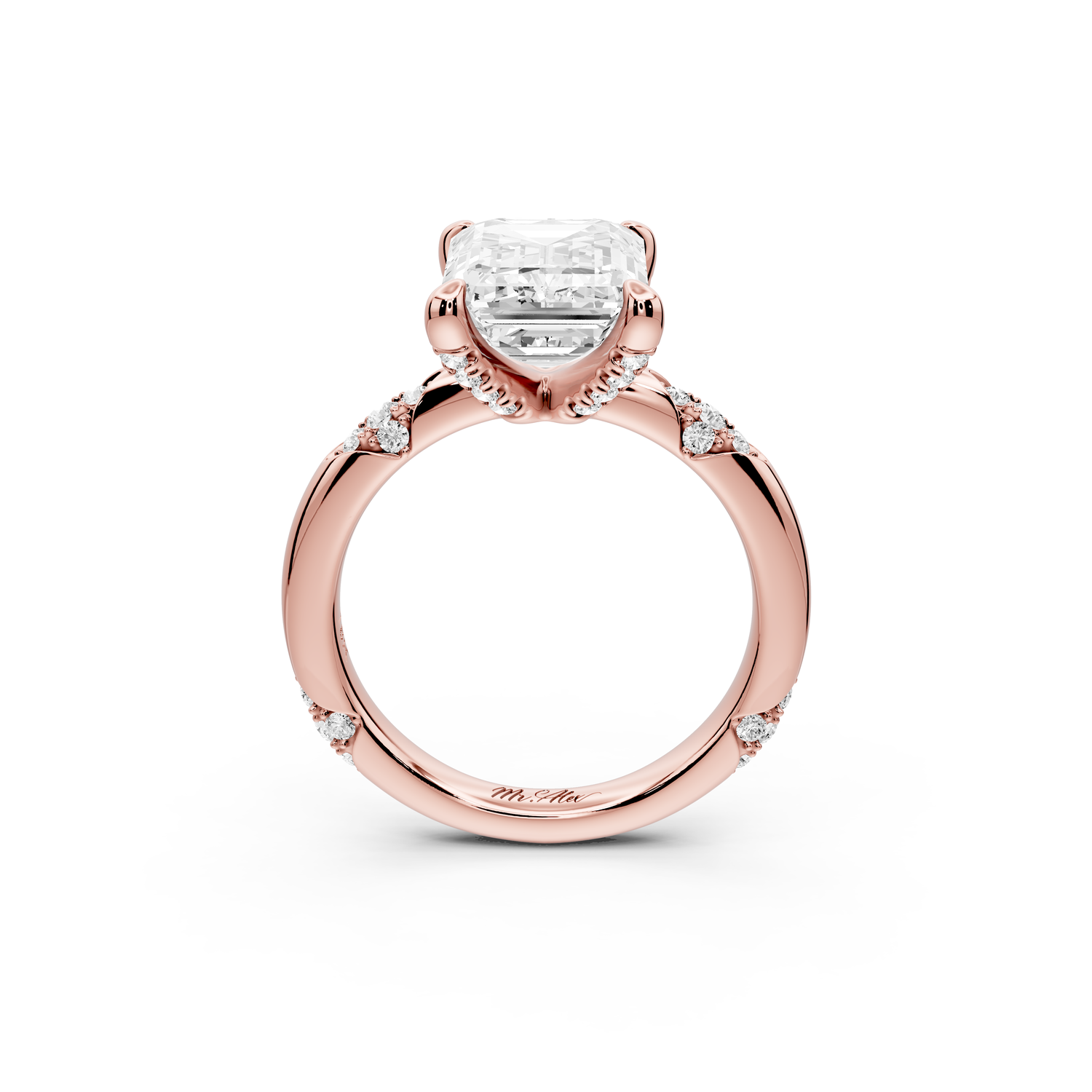 Luna - 4ct 14k rose gold emerald Diamond Crown with Flush-Set Diamond Clusters Engagement Ring