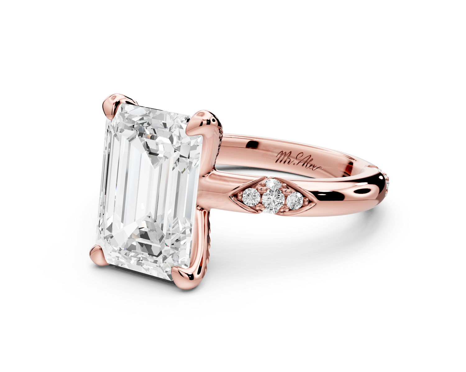 Luna - 4ct 14k rose gold emerald Diamond Crown with Flush-Set Diamond Clusters Engagement Ring