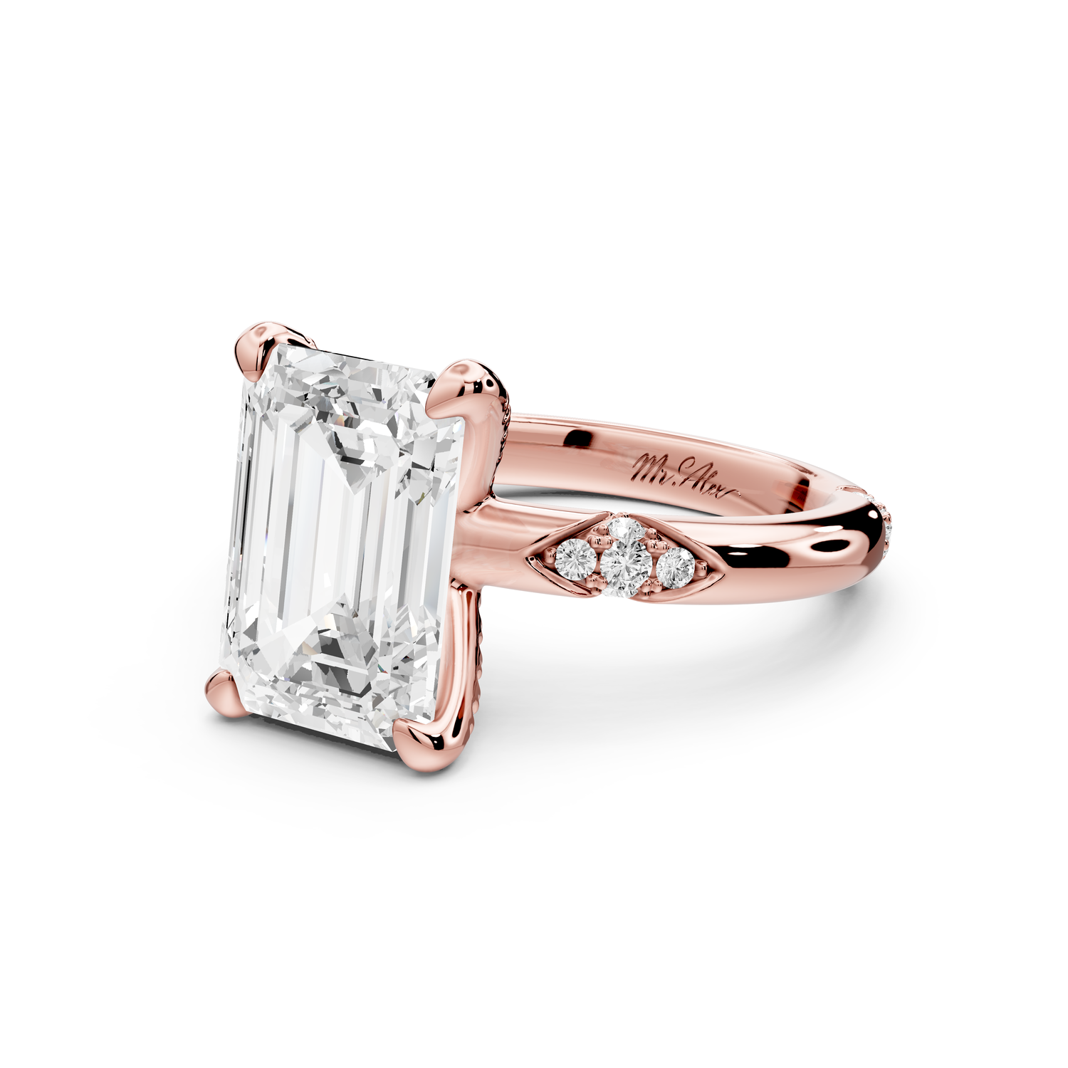 Luna - 4ct 14k rose gold emerald Diamond Crown with Flush-Set Diamond Clusters Engagement Ring