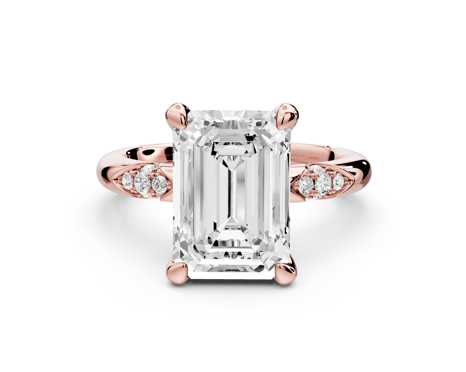 Luna - 4ct 14k rose gold emerald Diamond Crown with Flush-Set Diamond Clusters Engagement Ring