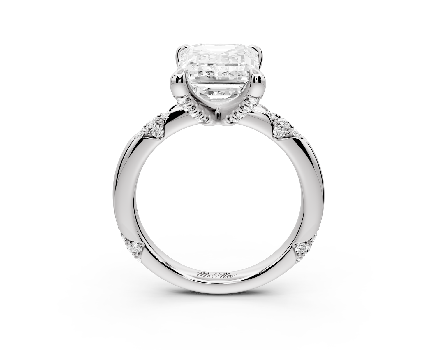 Luna - 4ct 14k white gold emerald Diamond Crown with Flush-Set Diamond Clusters Engagement Ring