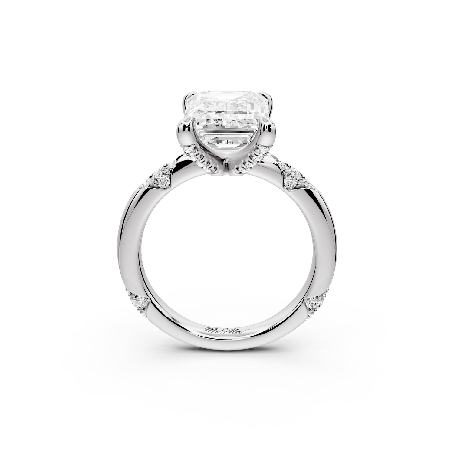 Luna - 4ct 14k white gold emerald Diamond Crown with Flush-Set Diamond Clusters Engagement Ring