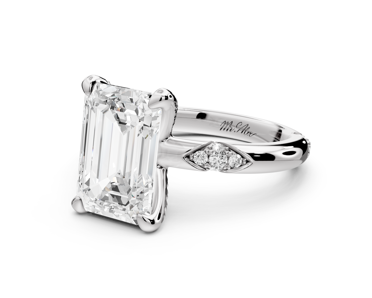 Luna - 4ct 14k white gold emerald Diamond Crown with Flush-Set Diamond Clusters Engagement Ring