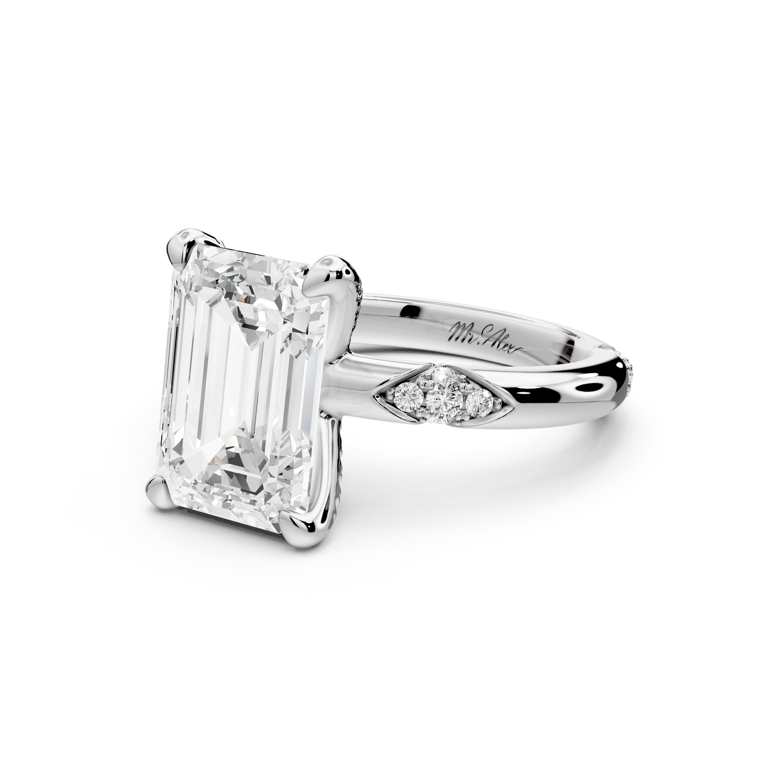 Luna - 4ct 14k white gold emerald Diamond Crown with Flush-Set Diamond Clusters Engagement Ring