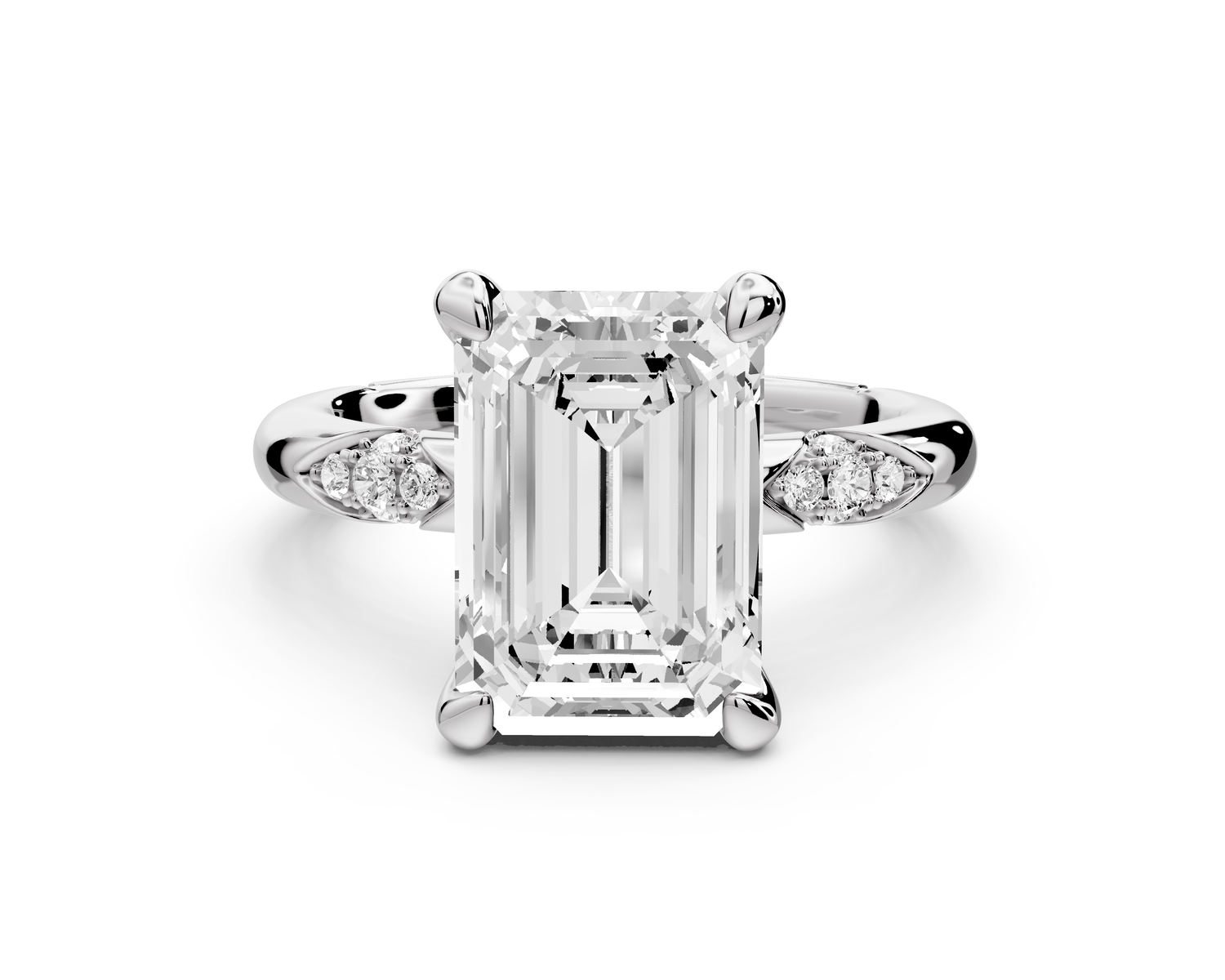 Luna - 4ct 14k white gold emerald Diamond Crown with Flush-Set Diamond Clusters Engagement Ring
