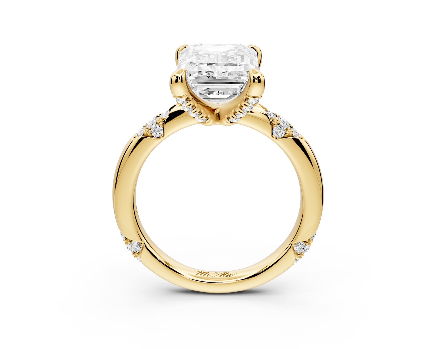 Luna - 4ct 14k yellow gold emerald Diamond Crown with Flush-Set Diamond Clusters Engagement Ring