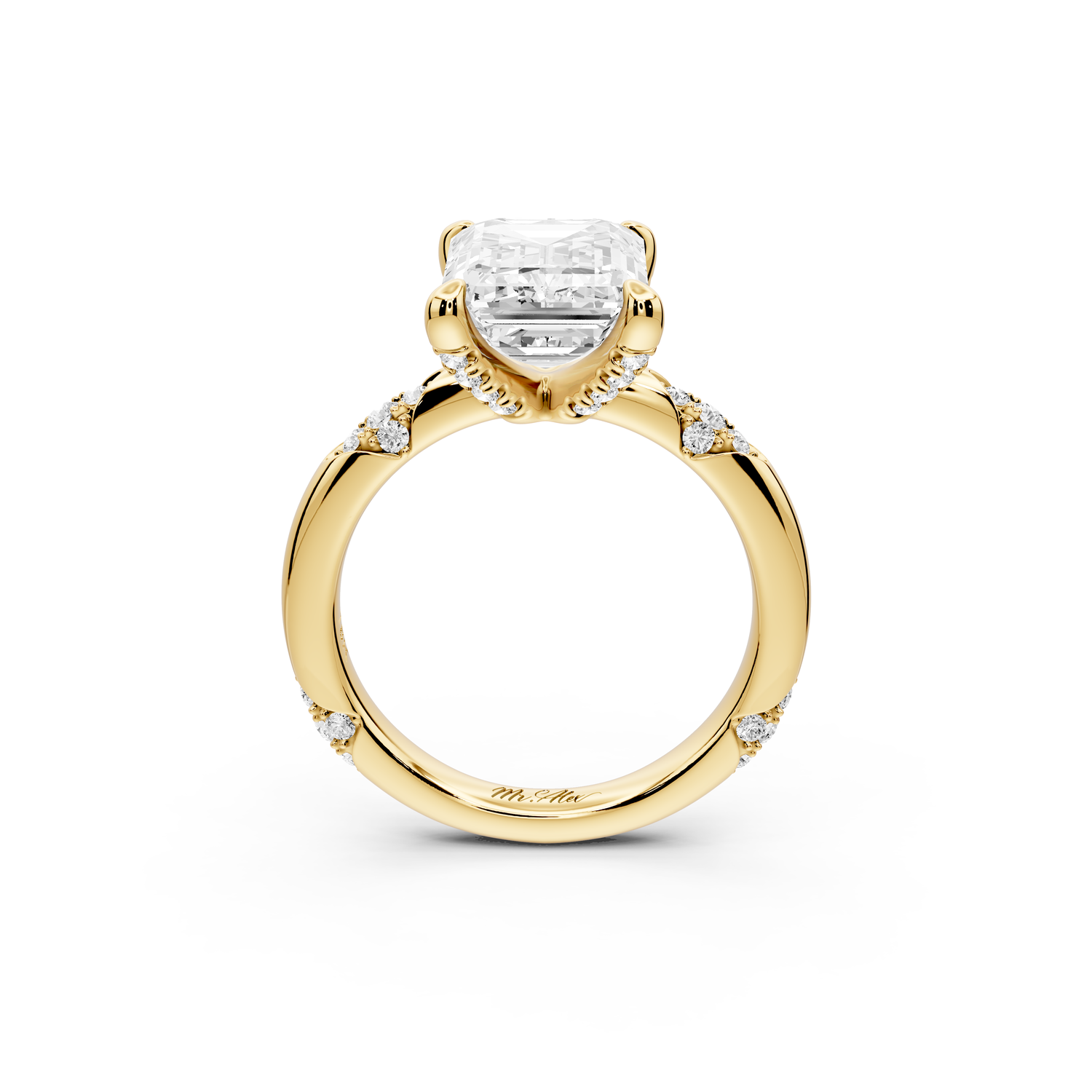 Luna - 4ct 14k yellow gold emerald Diamond Crown with Flush-Set Diamond Clusters Engagement Ring