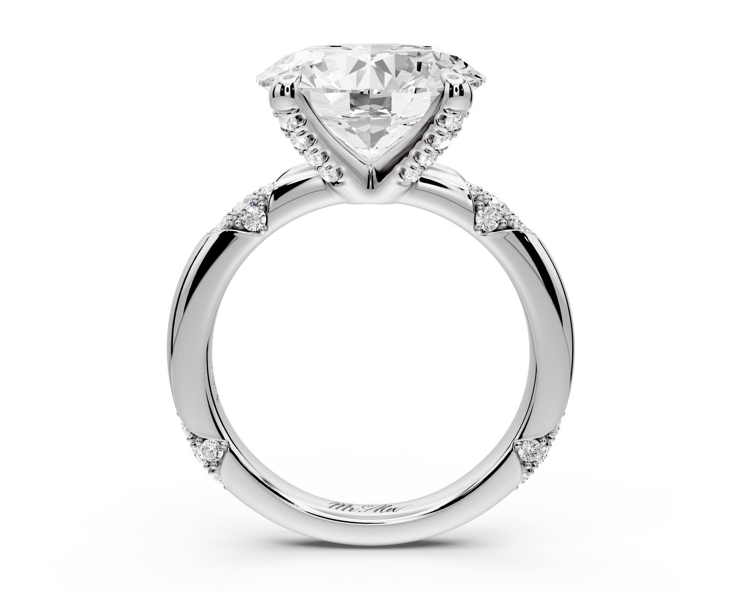Luna - 4ct 14k white gold oval Diamond Crown with Flush-Set Diamond Clusters Engagement Ring