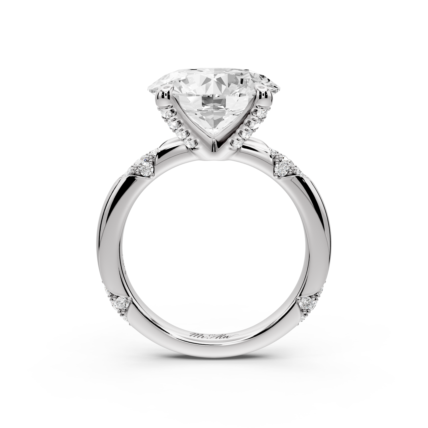 Luna - 4ct 14k white gold oval Diamond Crown with Flush-Set Diamond Clusters Engagement Ring