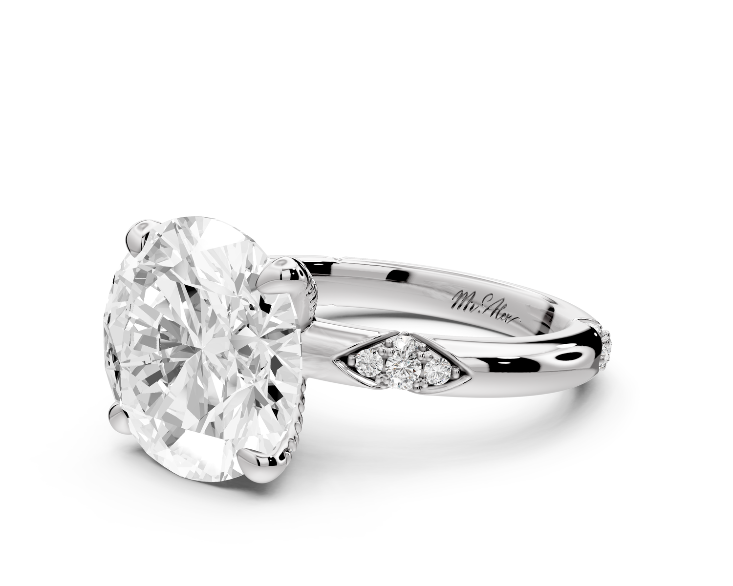 Luna - 4ct 14k white gold oval Diamond Crown with Flush-Set Diamond Clusters Engagement Ring