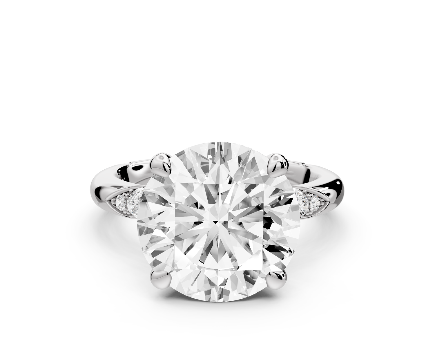 Luna - 4ct 14k white gold oval Diamond Crown with Flush-Set Diamond Clusters Engagement Ring