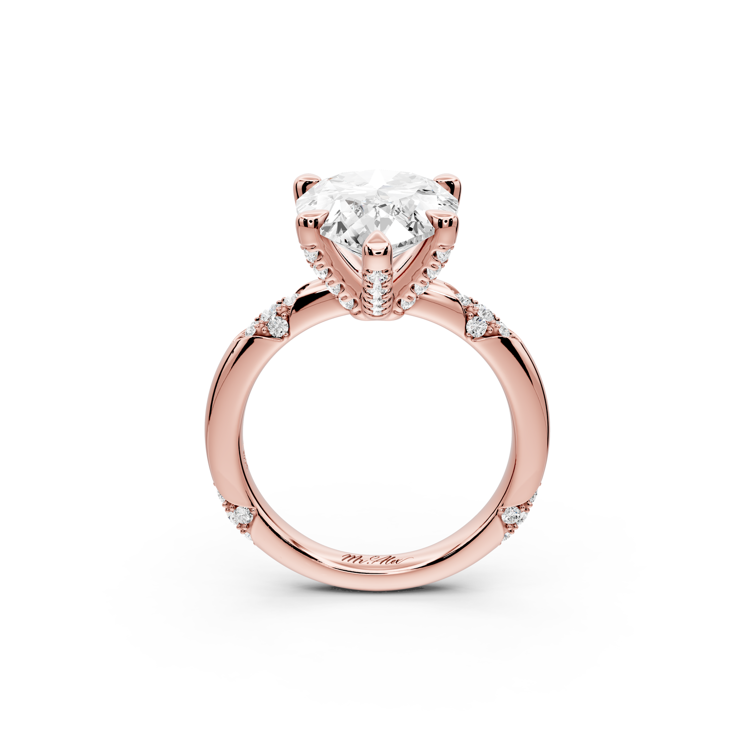 Luna - 4ct 14k rose gold pear Diamond Crown with Flush-Set Diamond Clusters Engagement Ring