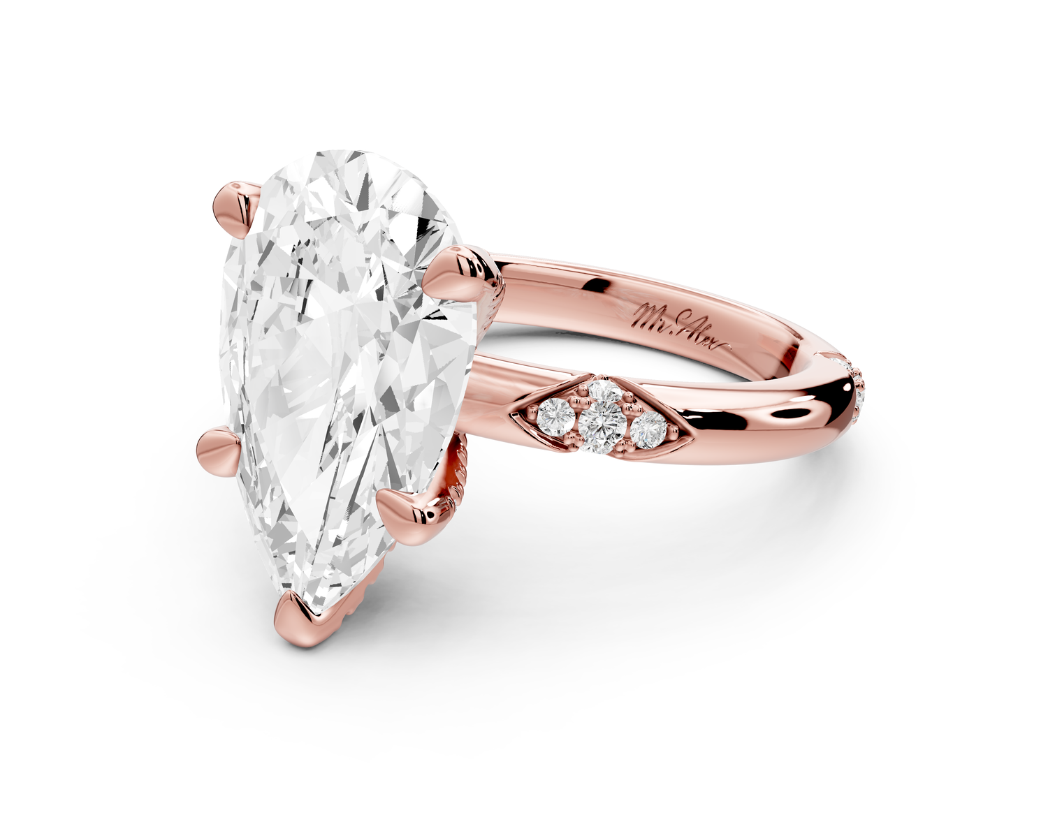 Luna - 4ct 14k rose gold pear Diamond Crown with Flush-Set Diamond Clusters Engagement Ring