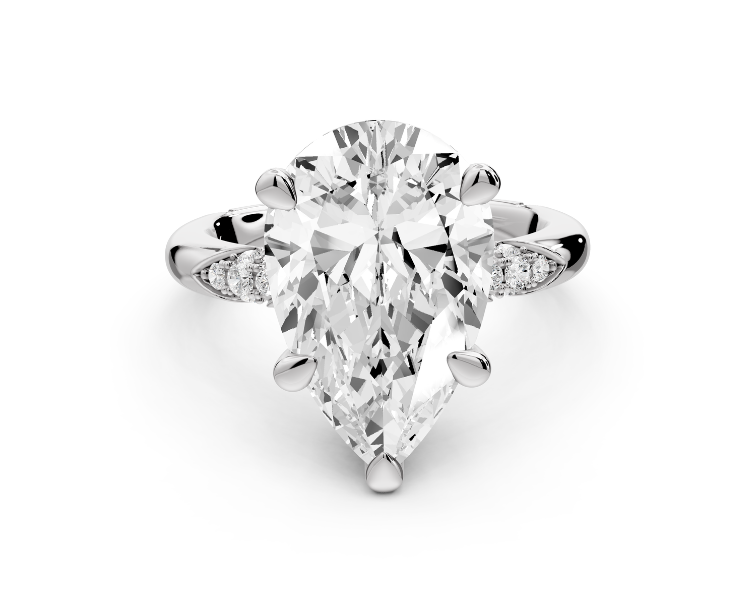 Luna - 4ct 14k white gold pear Diamond Crown with Flush-Set Diamond Clusters Engagement Ring