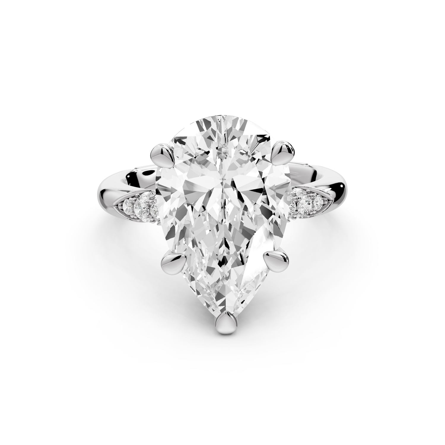 Luna - 4ct 14k white gold pear Diamond Crown with Flush-Set Diamond Clusters Engagement Ring
