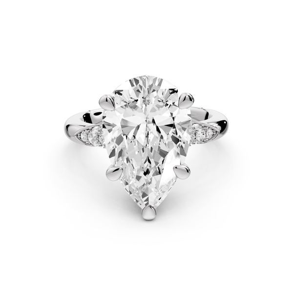 Luna - 4ct 14k white gold pear Diamond Crown with Flush-Set Diamond Clusters Engagement Ring