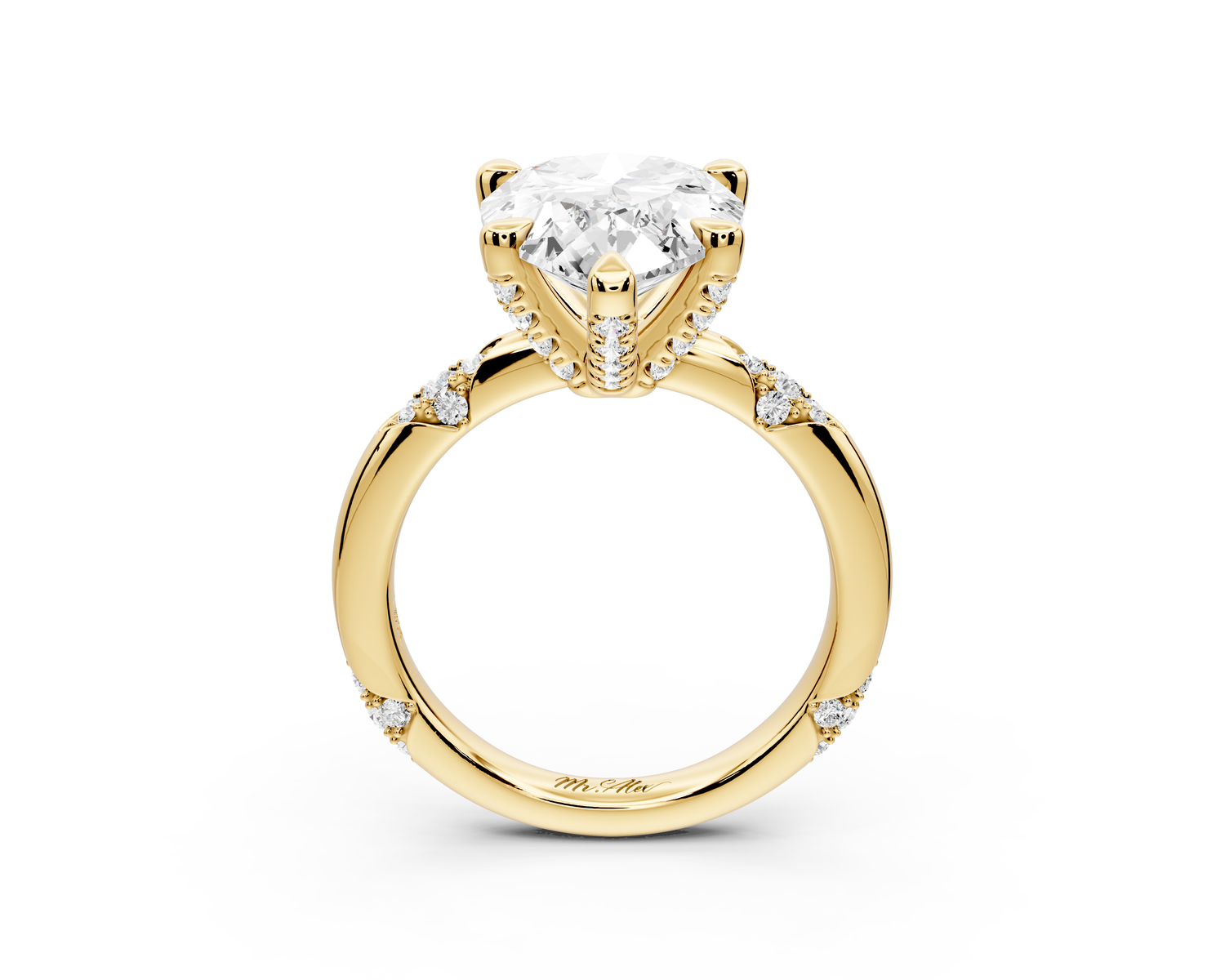Luna - 4ct 14k yellow gold pear Diamond Crown with Flush-Set Diamond Clusters Engagement Ring