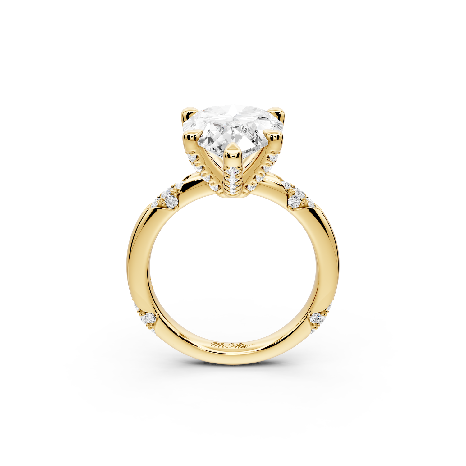 Luna - 4ct 14k yellow gold pear Diamond Crown with Flush-Set Diamond Clusters Engagement Ring
