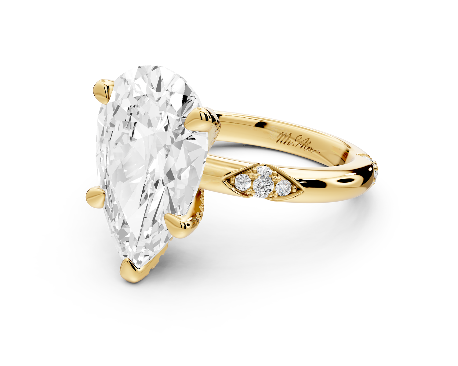 Luna - 4ct 18k yellow gold pear Diamond Crown with Flush-Set Diamond Clusters Engagement Ring
