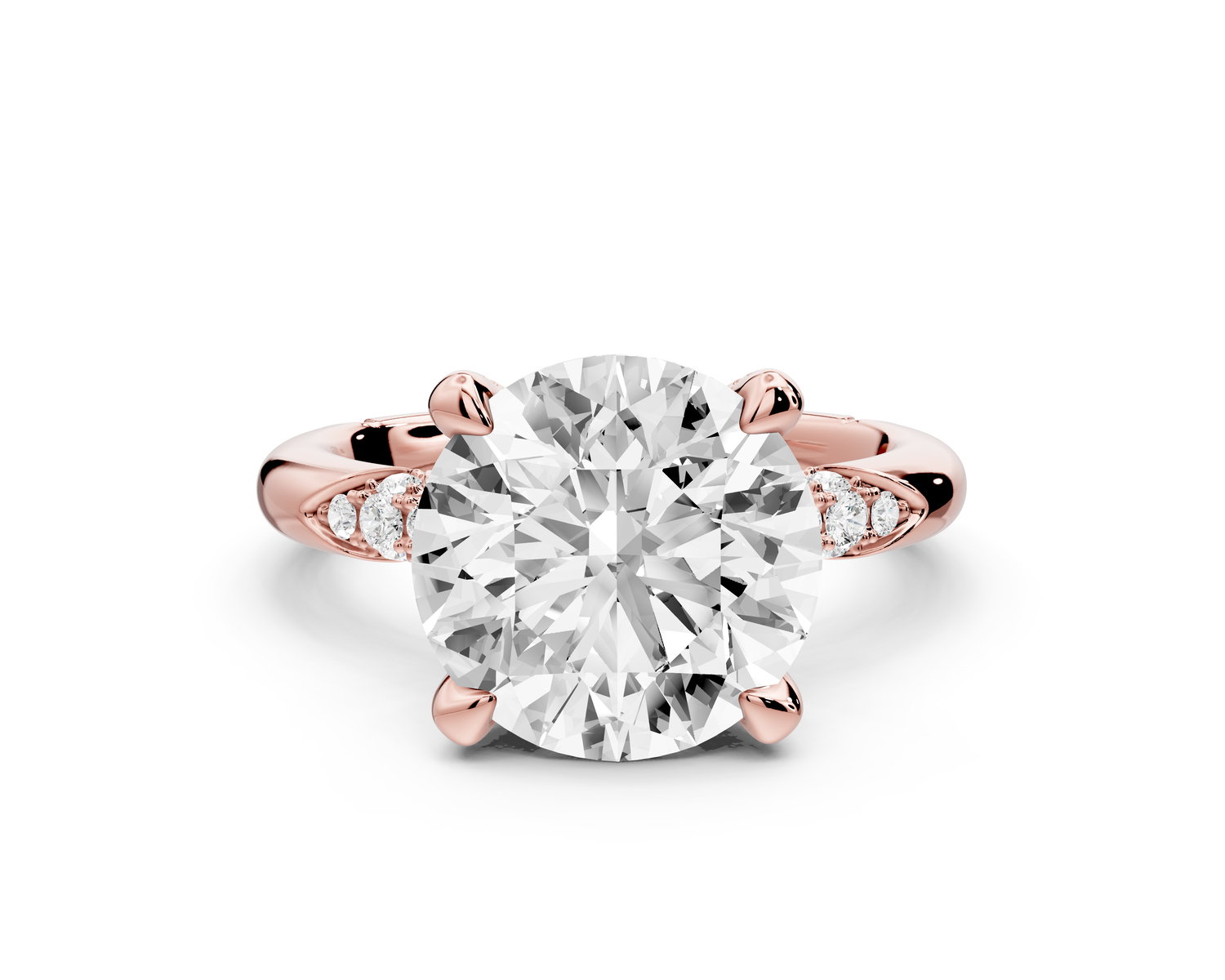 Luna - 4ct 14k rose gold round Diamond Crown with Flush-Set Diamond Clusters Engagement Ring