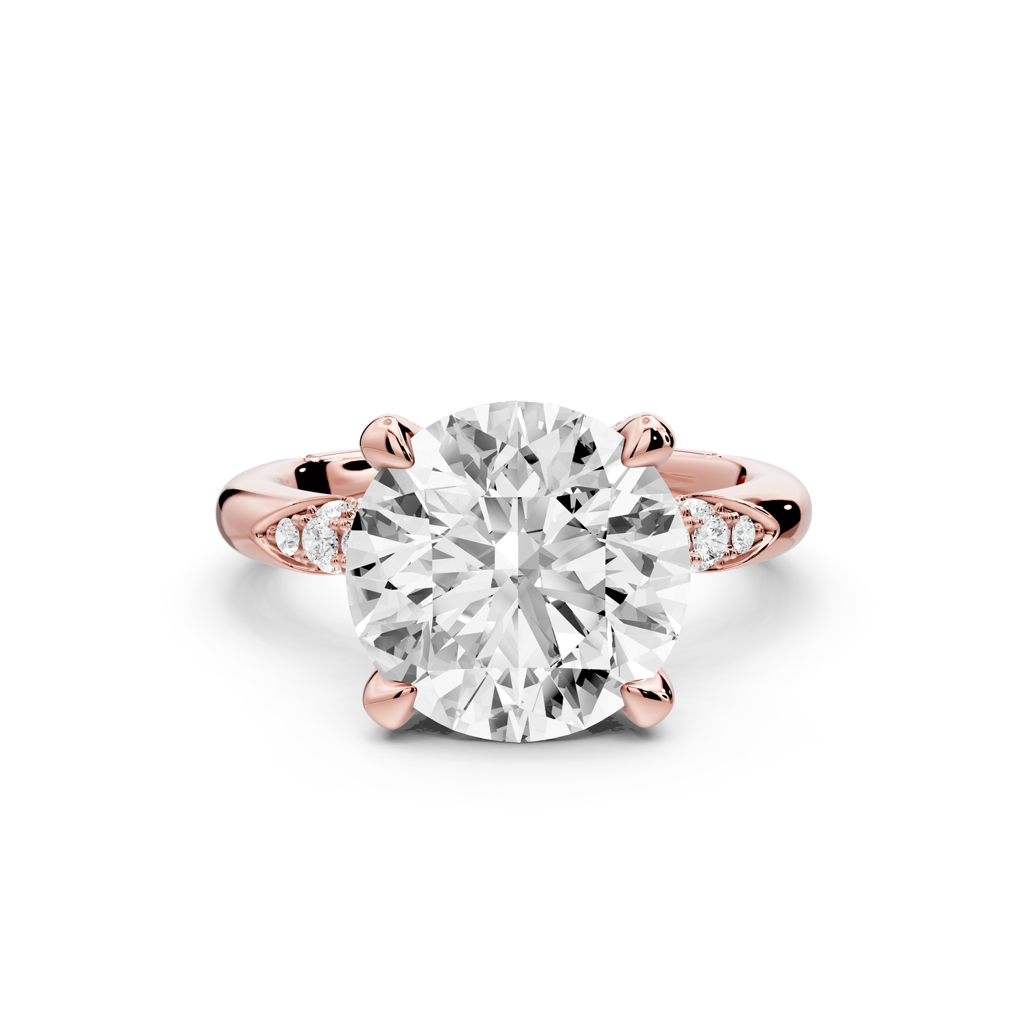 Luna - 4ct 14k rose gold round Diamond Crown with Flush-Set Diamond Clusters Engagement Ring