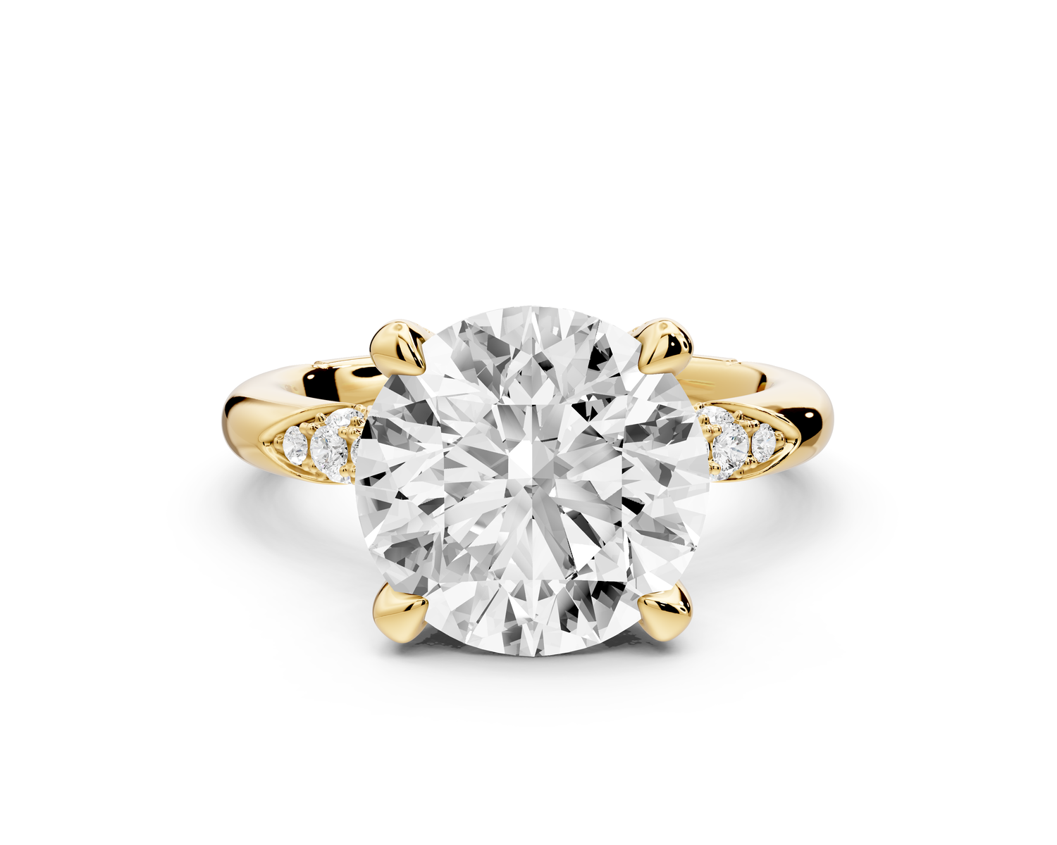 Luna - 4ct 14k yellow gold round Diamond Crown with Flush-Set Diamond Clusters Engagement Ring