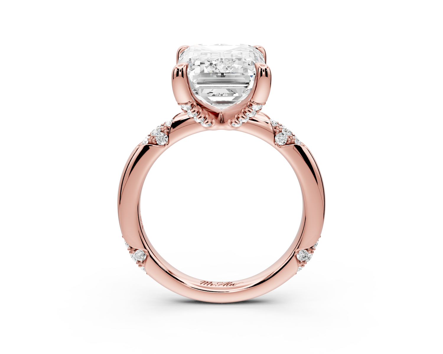 Luna - 5ct 14k rose gold emerald Diamond Crown with Flush-Set Diamond Clusters Engagement Ring