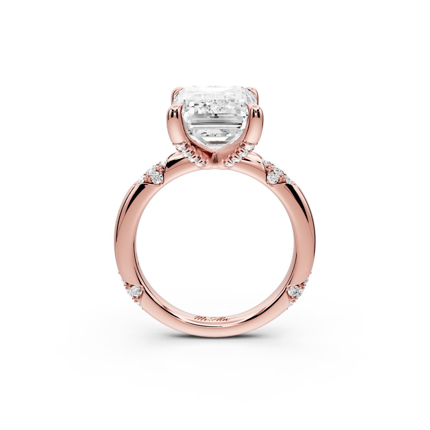Luna - 5ct 14k rose gold emerald Diamond Crown with Flush-Set Diamond Clusters Engagement Ring