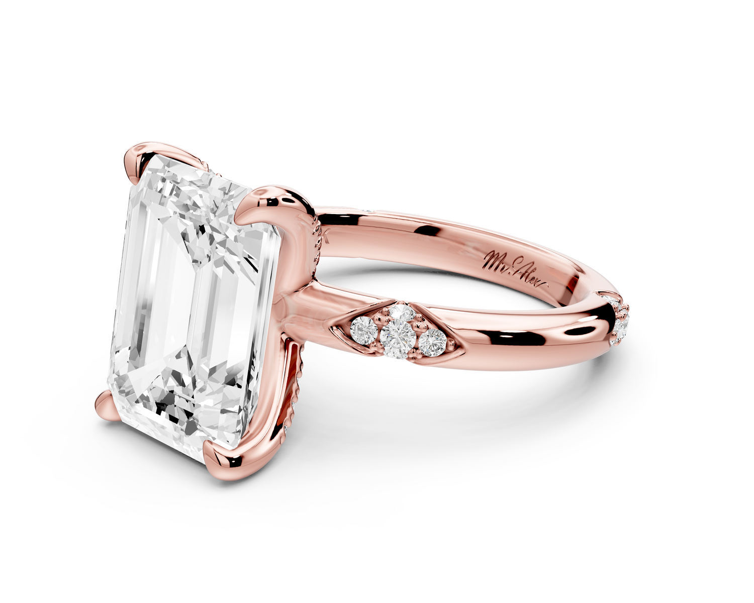 Luna - 5ct 14k rose gold emerald Diamond Crown with Flush-Set Diamond Clusters Engagement Ring